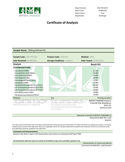 Hempura 500mg CBD Broad Spectrum Oil Refined with terpenes - 10ml