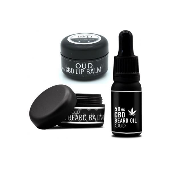 NKD 250mg CBD Triple Pack Oud Beard Oil, Lip and Beard Balm Gift Set