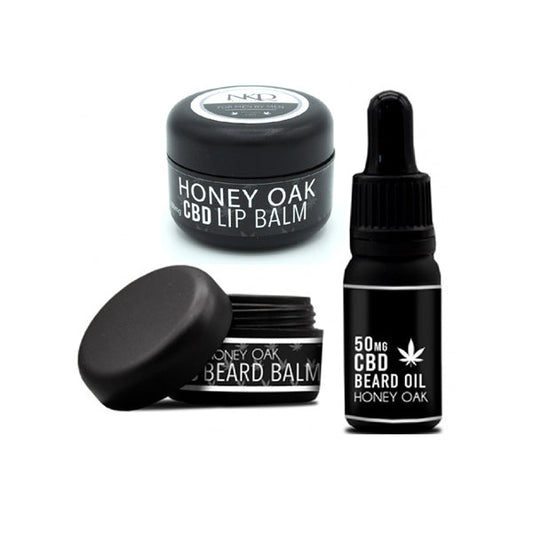 NKD 250mg CBD Triple Pack Honey Oak Beard Oil, Lip and Beard Balm Gift Set