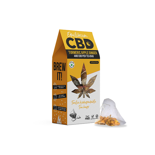 Equilibrium CBD 48mg Full Spectrum Turmeric & Ginger Tea Bags Box of 12 (BUY 2 GET 1 FREE)